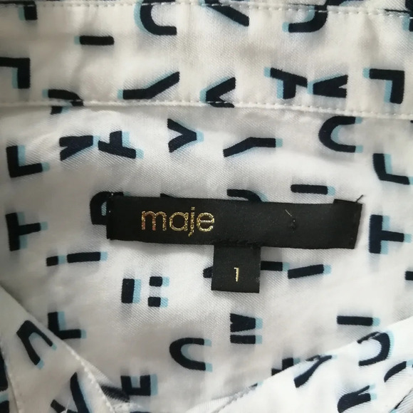 Maje Chacha Letter Print Silk Viscose Button Up Blouse Twee Maje 1 or Small - Picture 12 of 16